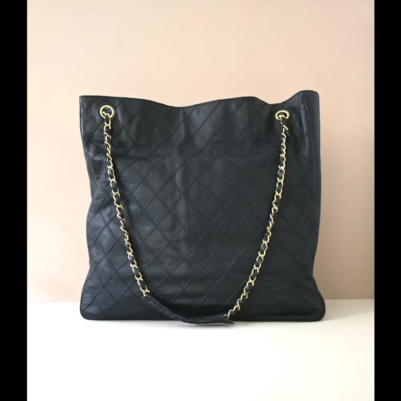 絕版中古包 Chanel黑金色鏈條托特包 側背包 單肩包 古董二手包-1