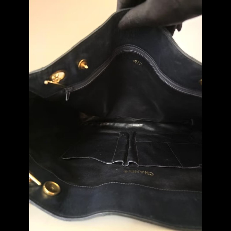 絕版中古包 Chanel黑金色鏈條托特包 側背包 單肩包 古董二手包-6