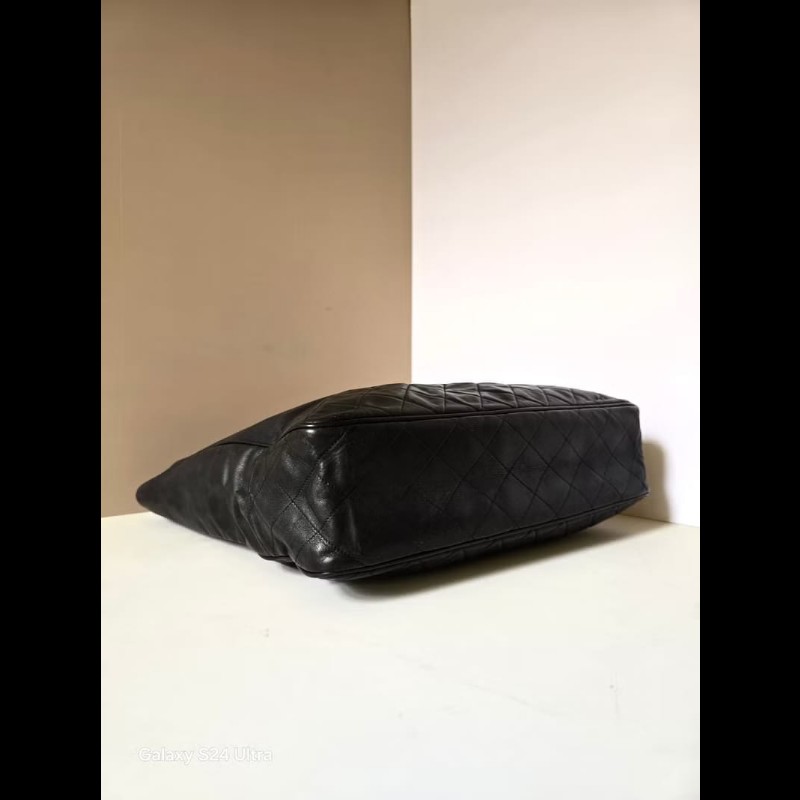 【LA LUNE】絕版古董包 Chanel黑色菱格鏈條托特包 側背包 單肩包 中古二手包-5