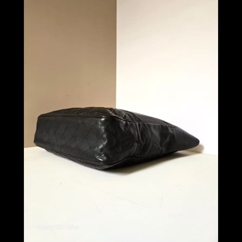 【LA LUNE】絕版古董包 Chanel黑色菱格鏈條托特包 側背包 單肩包 中古二手包-6