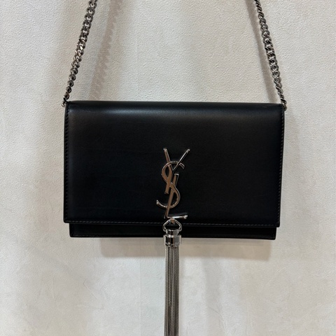 YSL 452159 KATE WOC 黑色 牛皮 銀鍊 肩背包 斜背包 鍊子 長夾 發財包 錢包