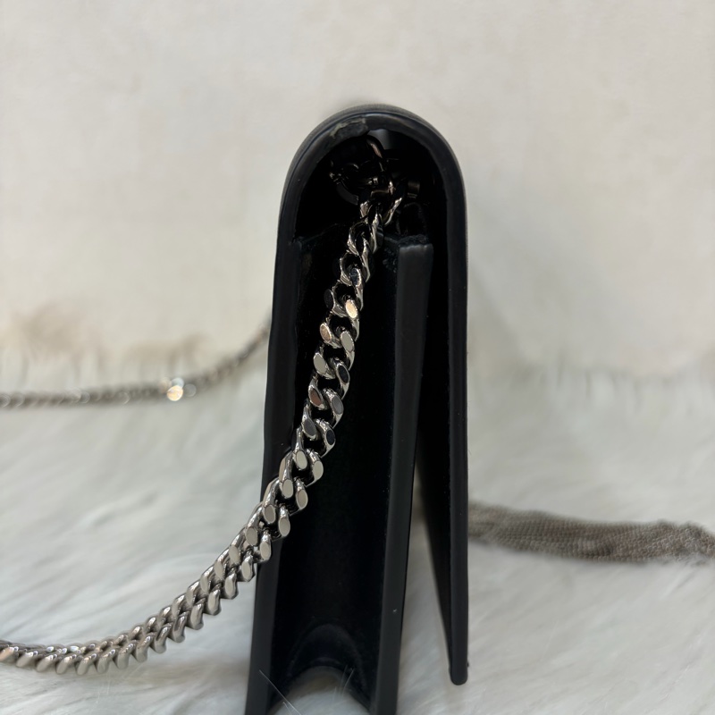YSL 452159 KATE WOC 黑色 牛皮 銀鍊 肩背包 斜背包 鍊子 長夾 發財包 錢包-2