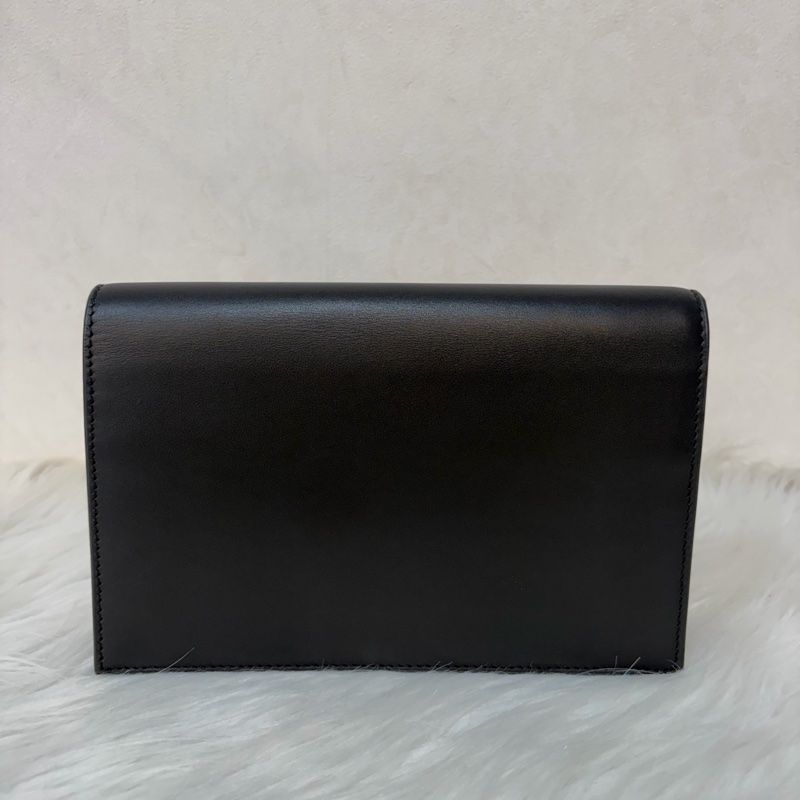 YSL 452159 KATE WOC 黑色 牛皮 銀鍊 肩背包 斜背包 鍊子 長夾 發財包 錢包-3