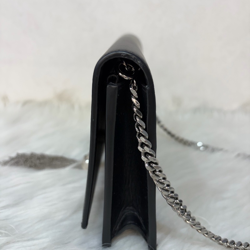 YSL 452159 KATE WOC 黑色 牛皮 銀鍊 肩背包 斜背包 鍊子 長夾 發財包 錢包-4