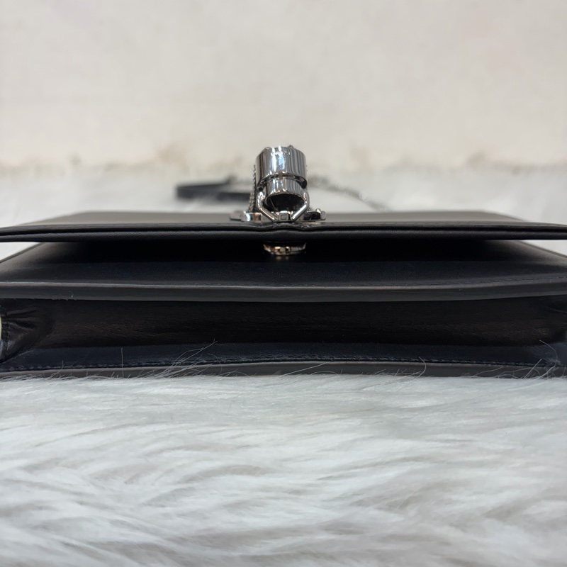 YSL 452159 KATE WOC 黑色 牛皮 銀鍊 肩背包 斜背包 鍊子 長夾 發財包 錢包-5