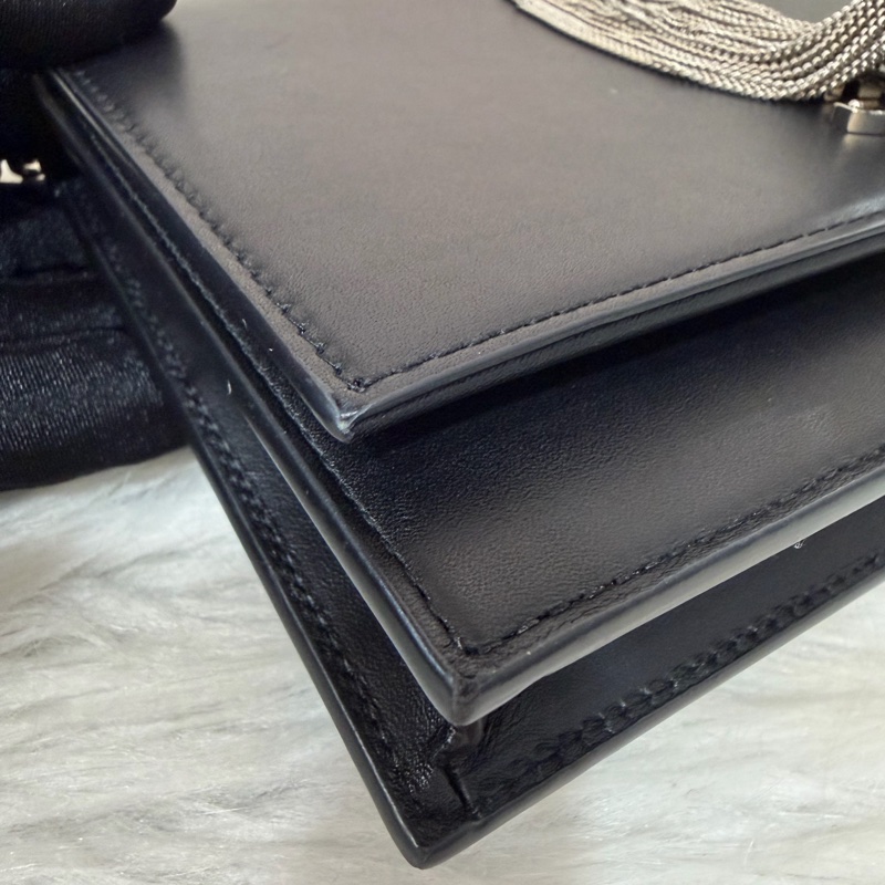 YSL 452159 KATE WOC 黑色 牛皮 銀鍊 肩背包 斜背包 鍊子 長夾 發財包 錢包-6