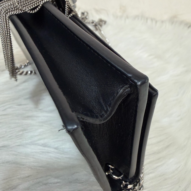 YSL 452159 KATE WOC 黑色 牛皮 銀鍊 肩背包 斜背包 鍊子 長夾 發財包 錢包-10