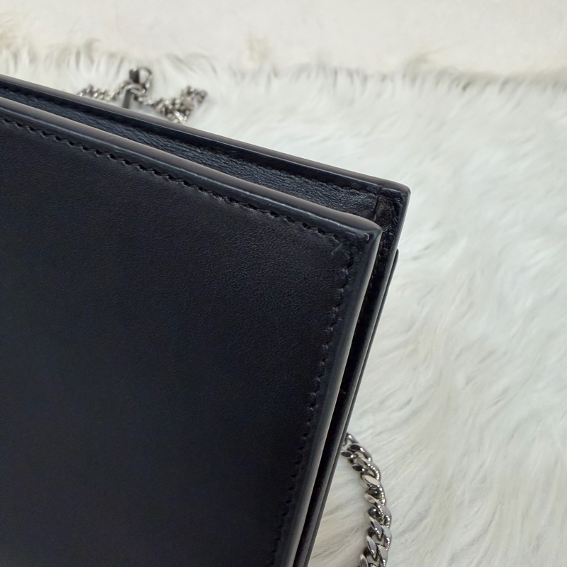 YSL 452159 KATE WOC 黑色 牛皮 銀鍊 肩背包 斜背包 鍊子 長夾 發財包 錢包-11