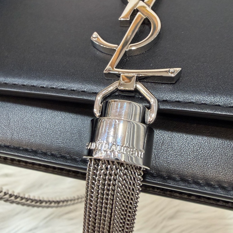 YSL 452159 KATE WOC 黑色 牛皮 銀鍊 肩背包 斜背包 鍊子 長夾 發財包 錢包-13