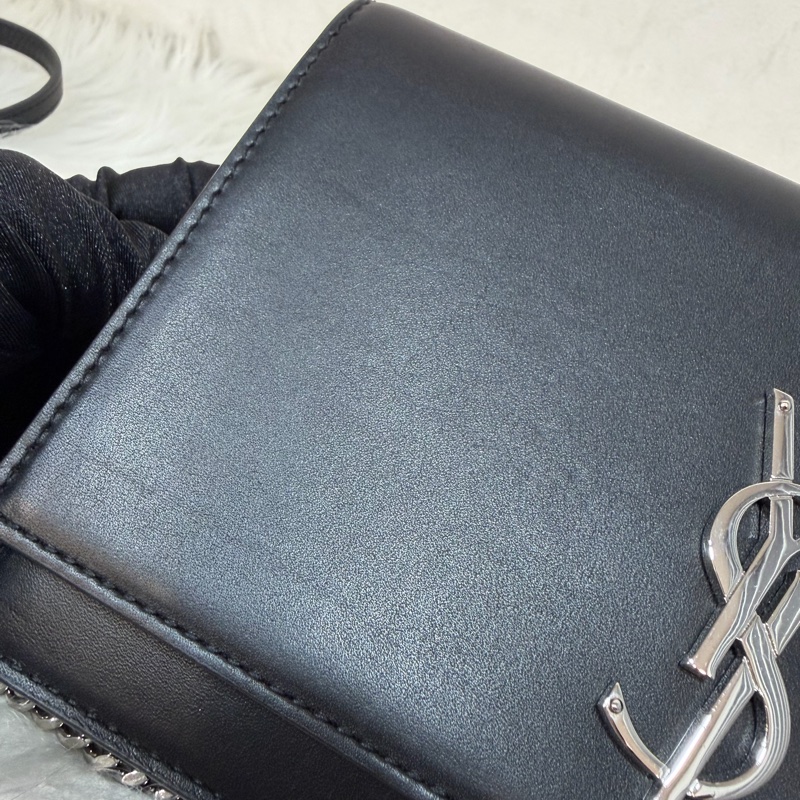 YSL 452159 KATE WOC 黑色 牛皮 銀鍊 肩背包 斜背包 鍊子 長夾 發財包 錢包-17