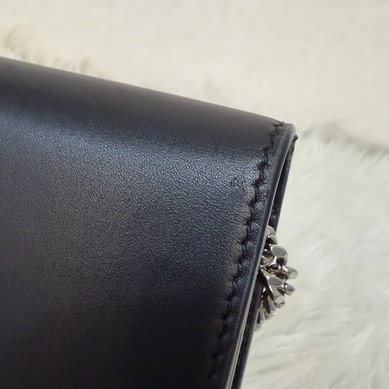 YSL 452159 KATE WOC 黑色 牛皮 銀鍊 肩背包 斜背包 鍊子 長夾 發財包 錢包-19