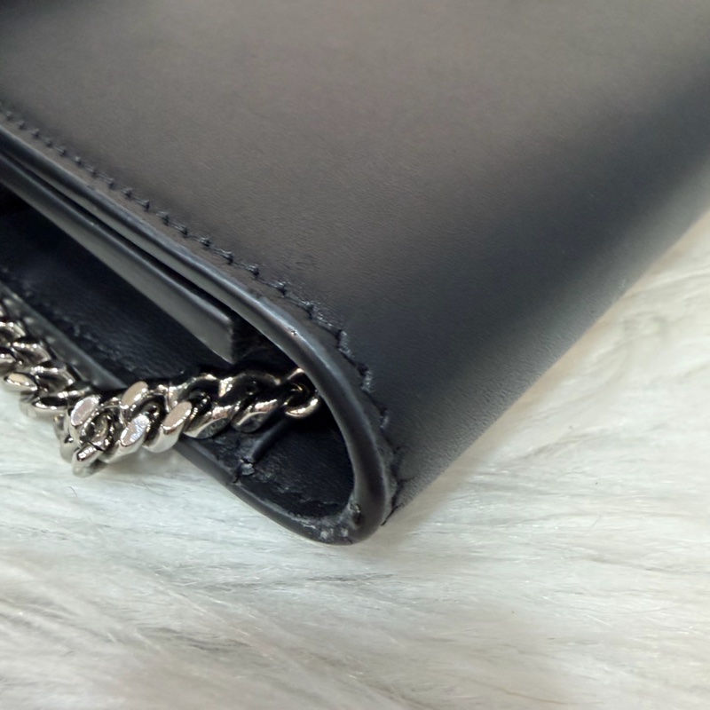 YSL 452159 KATE WOC 黑色 牛皮 銀鍊 肩背包 斜背包 鍊子 長夾 發財包 錢包-27