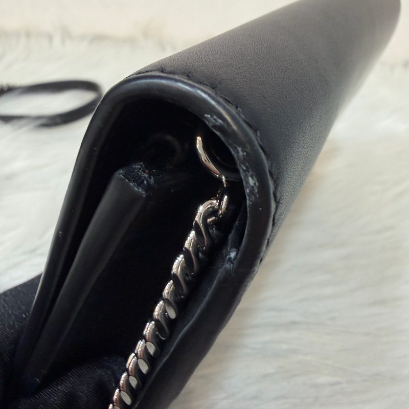YSL 452159 KATE WOC 黑色 牛皮 銀鍊 肩背包 斜背包 鍊子 長夾 發財包 錢包-28