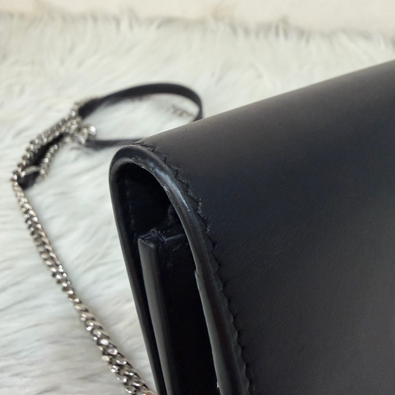 YSL 452159 KATE WOC 黑色 牛皮 銀鍊 肩背包 斜背包 鍊子 長夾 發財包 錢包-29