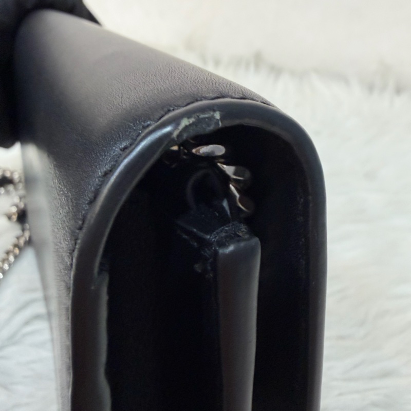 YSL 452159 KATE WOC 黑色 牛皮 銀鍊 肩背包 斜背包 鍊子 長夾 發財包 錢包-31