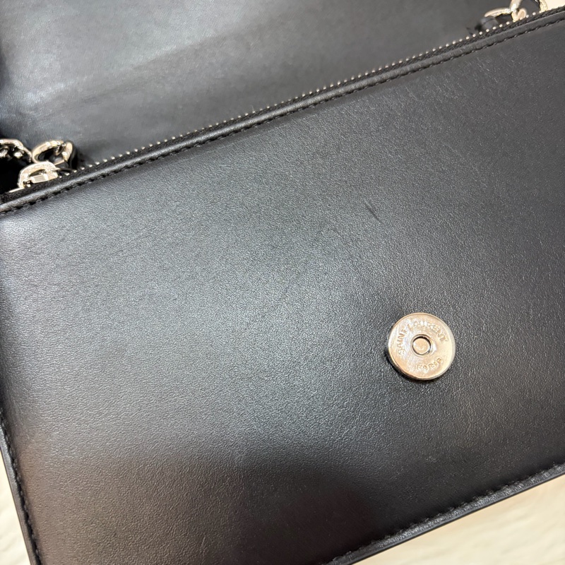 YSL 452159 KATE WOC 黑色 牛皮 銀鍊 肩背包 斜背包 鍊子 長夾 發財包 錢包-38