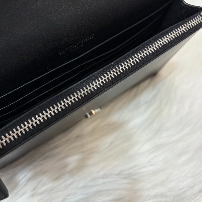 YSL 452159 KATE WOC 黑色 牛皮 銀鍊 肩背包 斜背包 鍊子 長夾 發財包 錢包-49