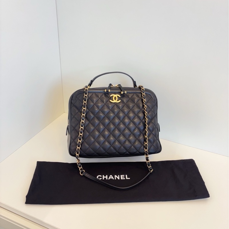 Chanel 香奈兒 黑金荔枝牛皮手提大盒子-0