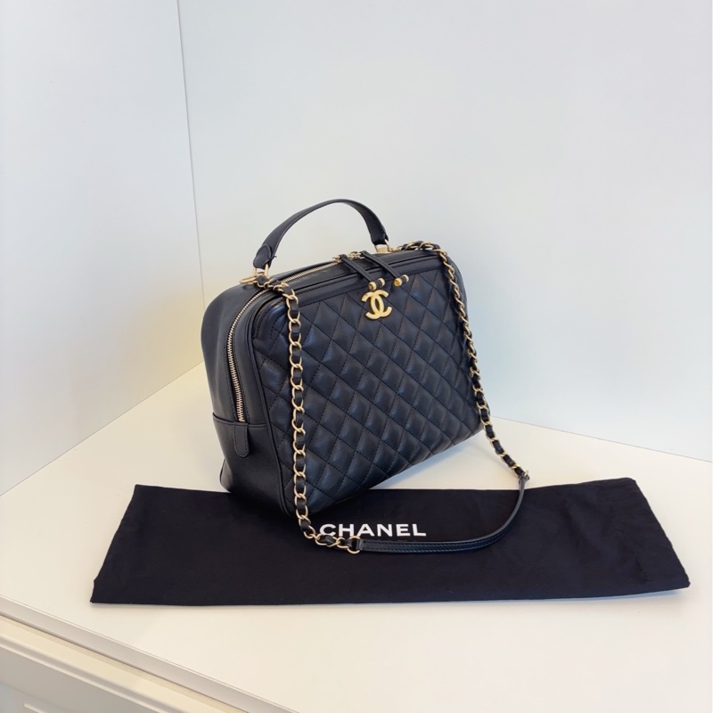 Chanel 香奈兒 黑金荔枝牛皮手提大盒子-1