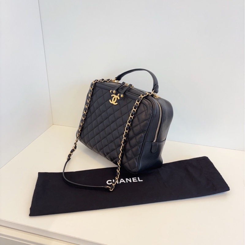 Chanel 香奈兒 黑金荔枝牛皮手提大盒子-2