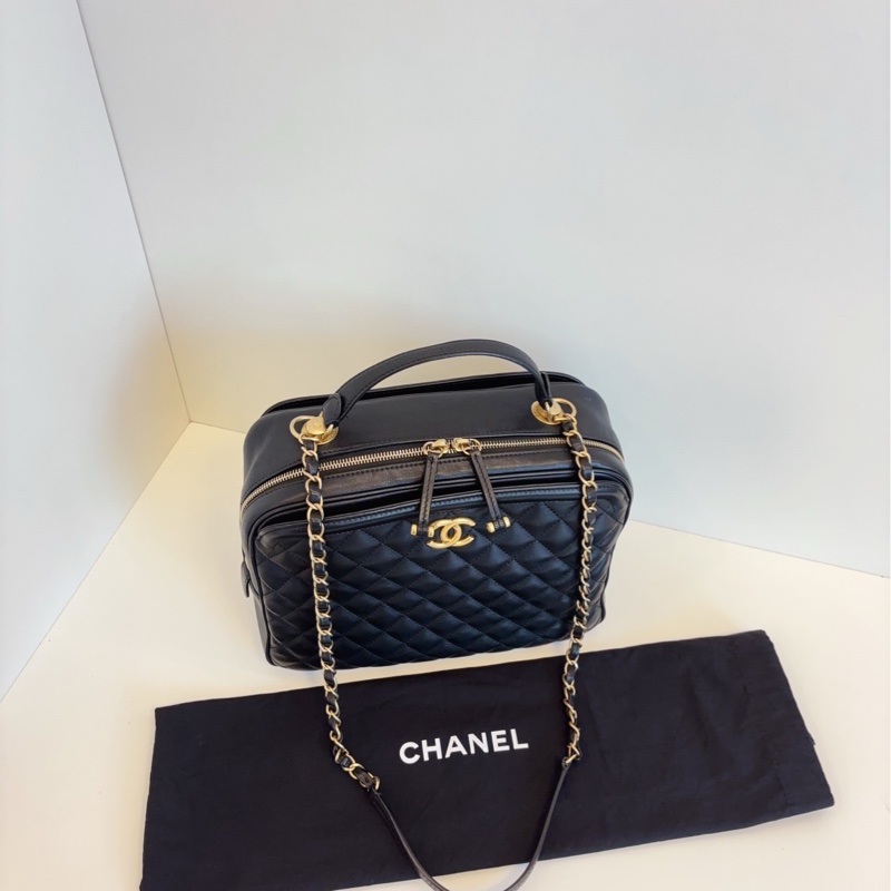 Chanel 香奈兒 黑金荔枝牛皮手提大盒子-4