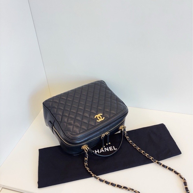 Chanel 香奈兒 黑金荔枝牛皮手提大盒子-7