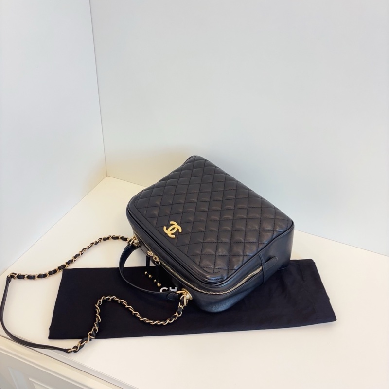Chanel 香奈兒 黑金荔枝牛皮手提大盒子-8