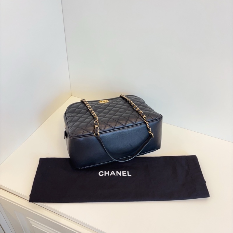 Chanel 香奈兒 黑金荔枝牛皮手提大盒子-9