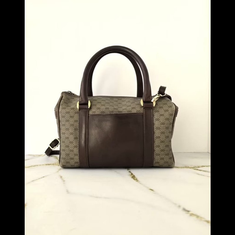 【LA LUNE】中古包 Gucci咖啡色老花小號波士頓包 斜背包 側背包 單肩包 古董-2