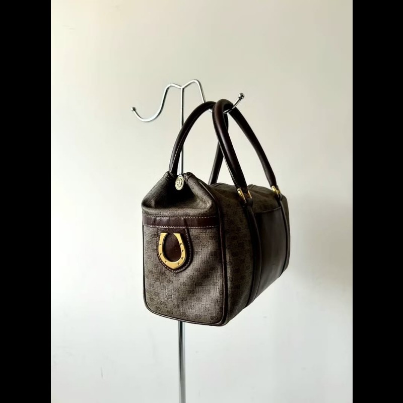 【LA LUNE】中古包 Gucci咖啡色老花小號波士頓包 斜背包 側背包 單肩包 古董-4