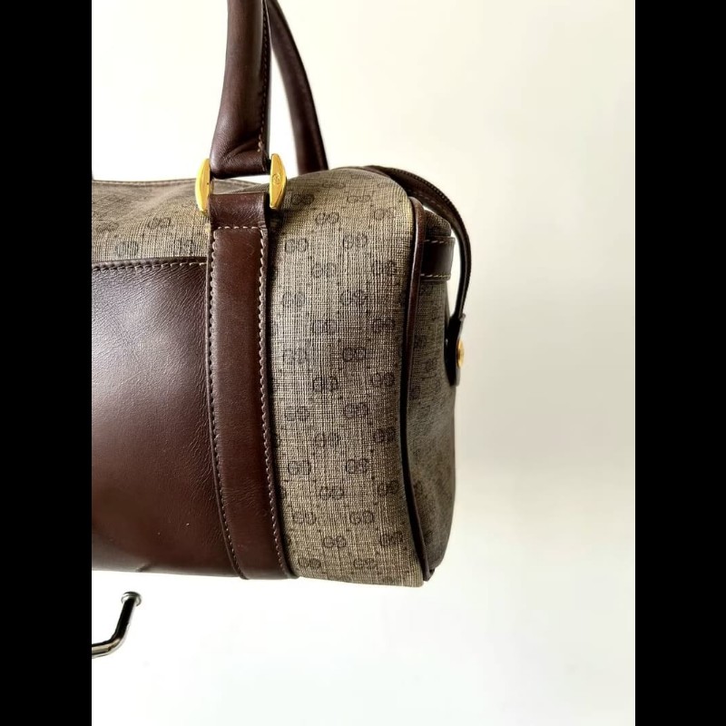 【LA LUNE】中古包 Gucci咖啡色老花小號波士頓包 斜背包 側背包 單肩包 古董-6