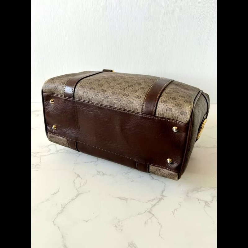 【LA LUNE】中古包 Gucci咖啡色老花小號波士頓包 斜背包 側背包 單肩包 古董-8