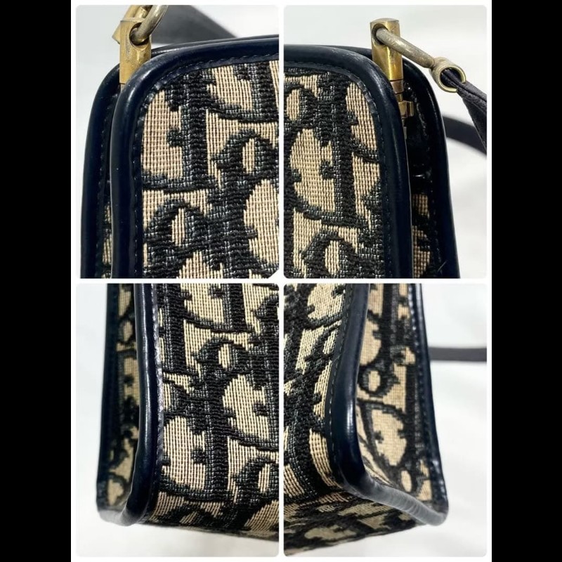 【LA LUNE】絕版古董包 Dior藍黑色老花金鎖包 中古包 單肩包 側背包 斜背包-5