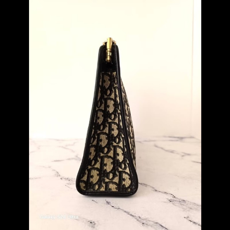 【LA LUNE】絕版古董包 Dior藍黑色老花金鎖包 中古包 單肩包 側背包 斜背包-8