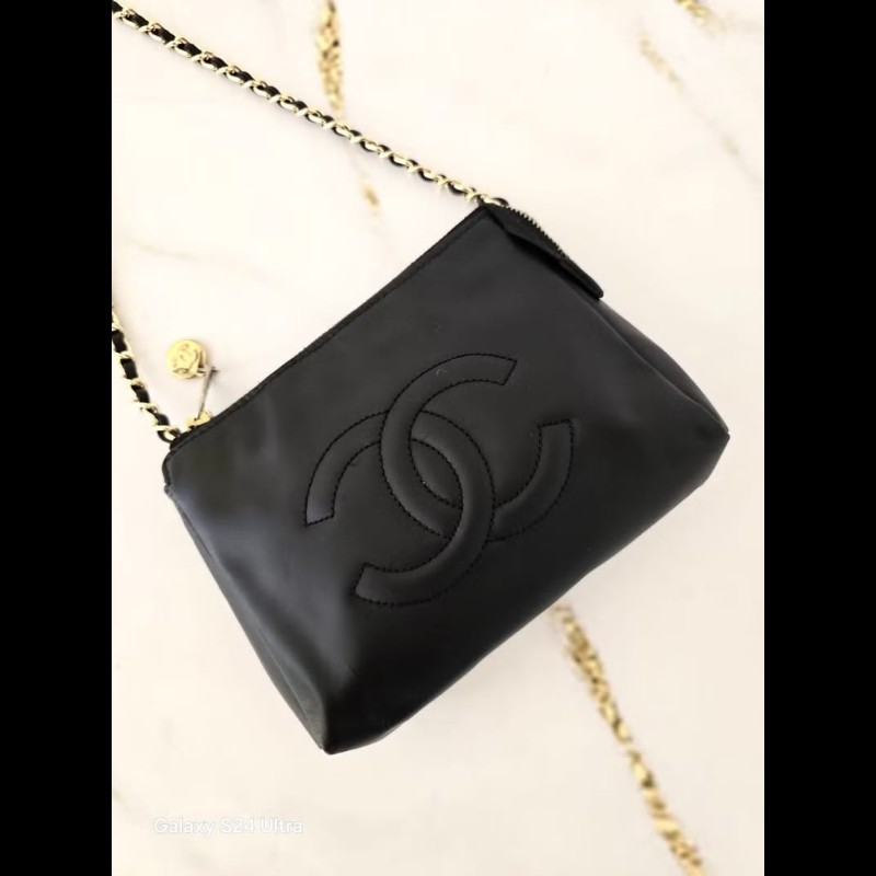 【LA LUNE】中古包 Chanel黑色金扣牛皮斜背包 單肩包 側背包 二手包 古董包-1