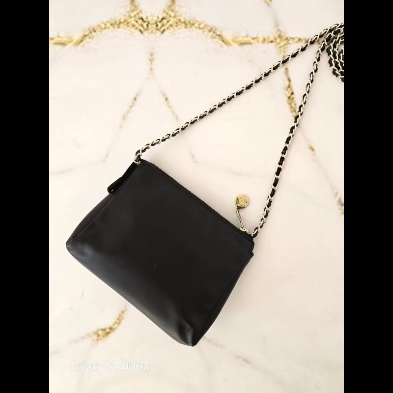 【LA LUNE】中古包 Chanel黑色金扣牛皮斜背包 單肩包 側背包 二手包 古董包-2