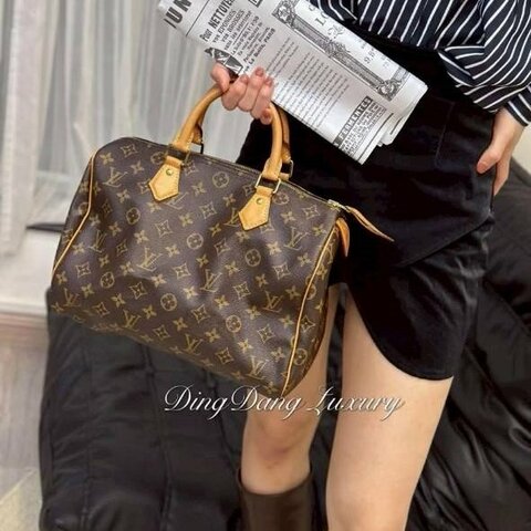 我最美 Louis Vuitton LV   原花 Speedy30 明星人手一顆 /母親節感恩月活動 贈精美可調式斜背帶 /Monogram皮革手提包 /波士頓包