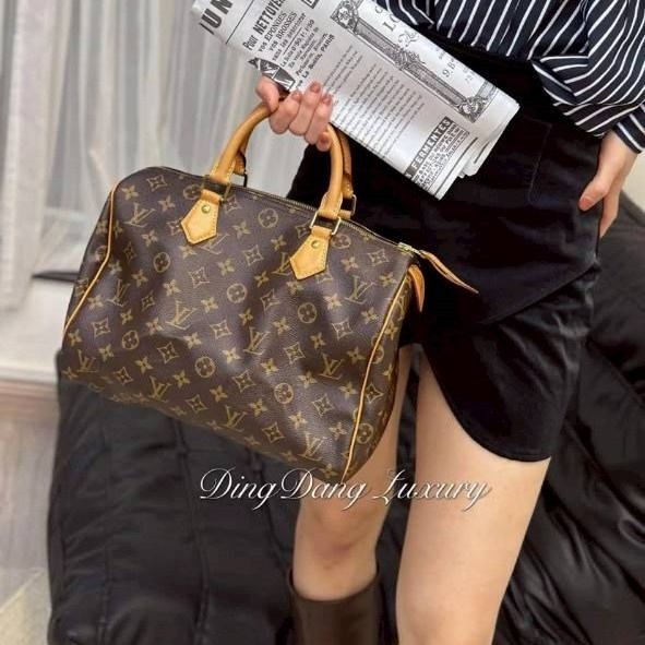 特惠一顆 我最美 Louis Vuitton LV 原花 Speedy30 明星人手一顆 /母親節感恩月活動 贈精美可調式斜背帶 /Monogram皮革手提包 /波士頓包-0