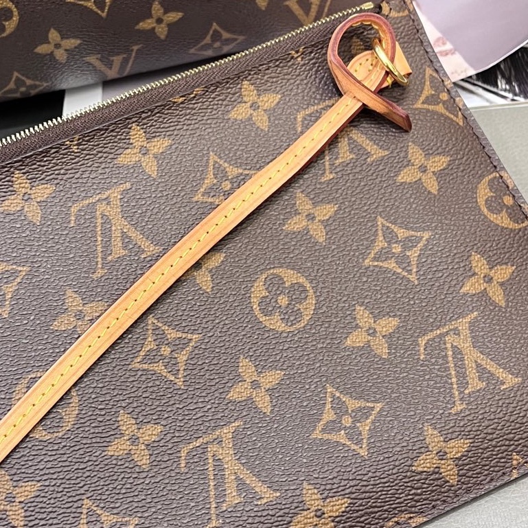 Louis Vuitton路易威登 芯片款老花neverfull nf中號子母購物袋 底長31 米色內里-6