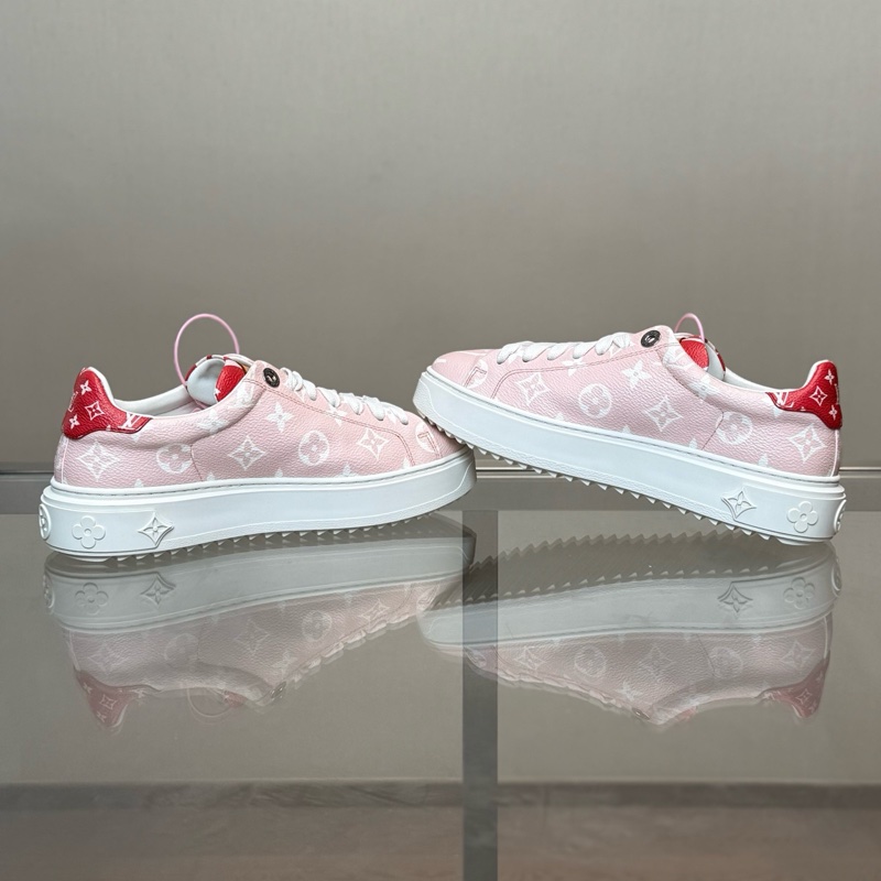 99新 路易威登/Louis Vuitton Time Out 白粉色 老花滿印板鞋 尺碼/36.5-9