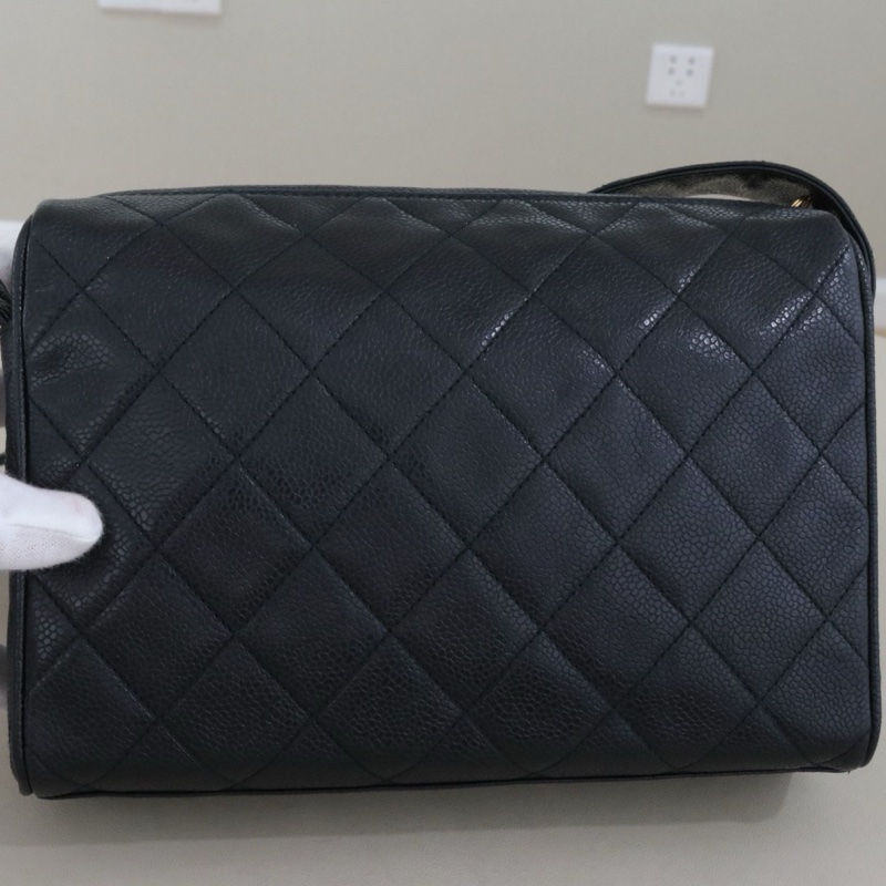 CHANEL 香奈兒打結寬肩帶中古相機包,黑金荔枝皮,尺寸24*16*7,序號4,配件無-1