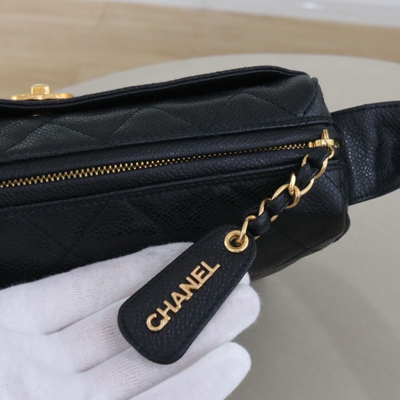 CHANEL 香奈兒打結寬肩帶中古相機包,黑金荔枝皮,尺寸24*16*7,序號4,配件無-4