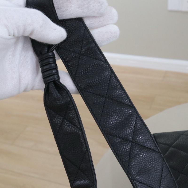 CHANEL 香奈兒打結寬肩帶中古相機包,黑金荔枝皮,尺寸24*16*7,序號4,配件無-7