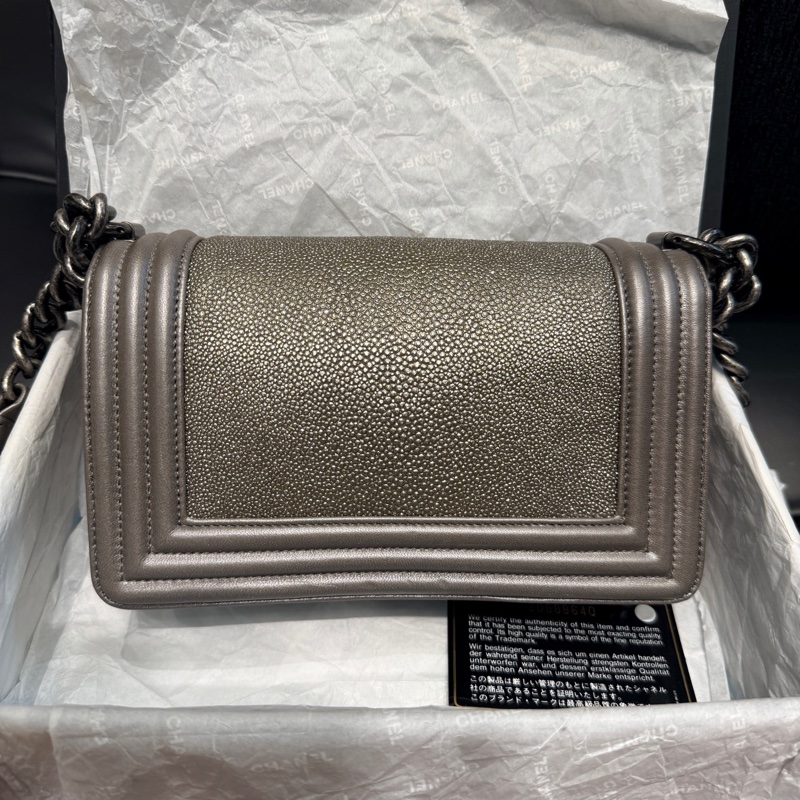 Chanel • Le Boy 20 金屬銀色珍珠魚皮 小號-1