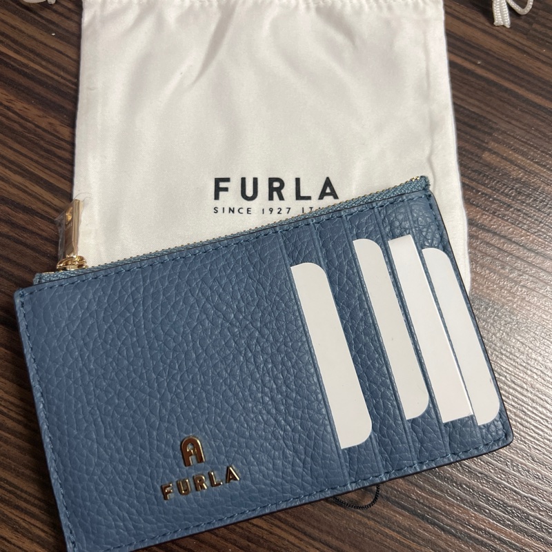 FURLA CAMELIA ZIPPED灰藍色零錢卡包-0