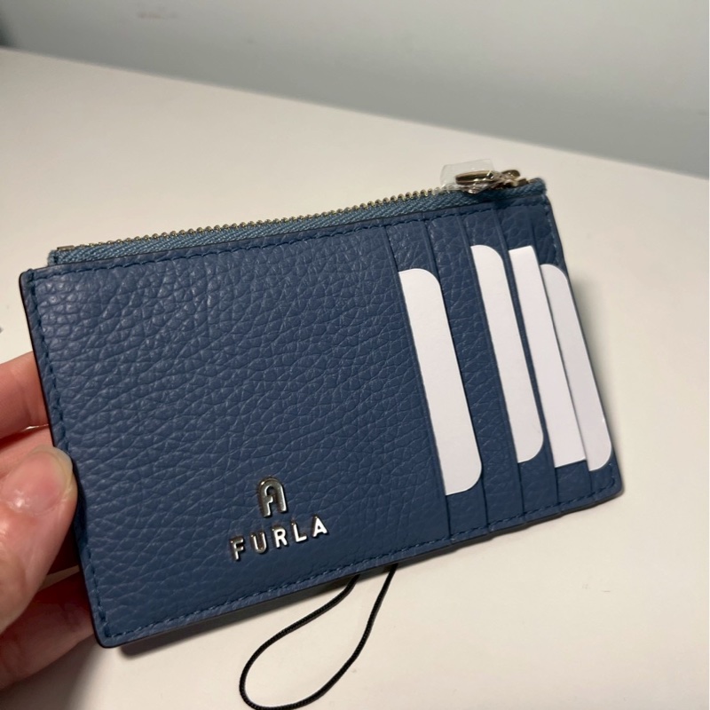FURLA CAMELIA ZIPPED灰藍色零錢卡包-1