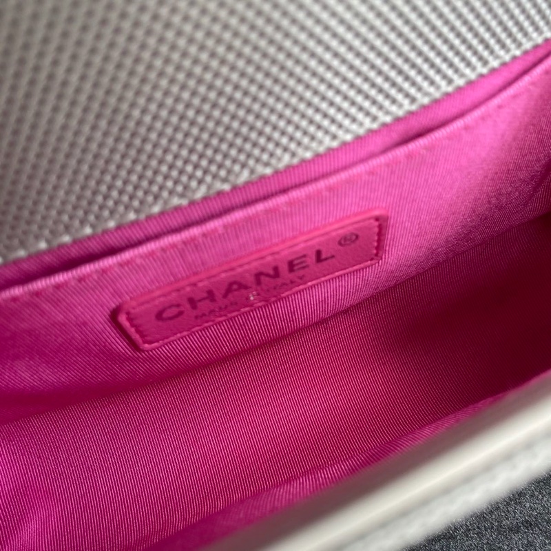 Chanel • Le Boy 20 稀有尼龍大象灰拼粉螢光色 小號-8