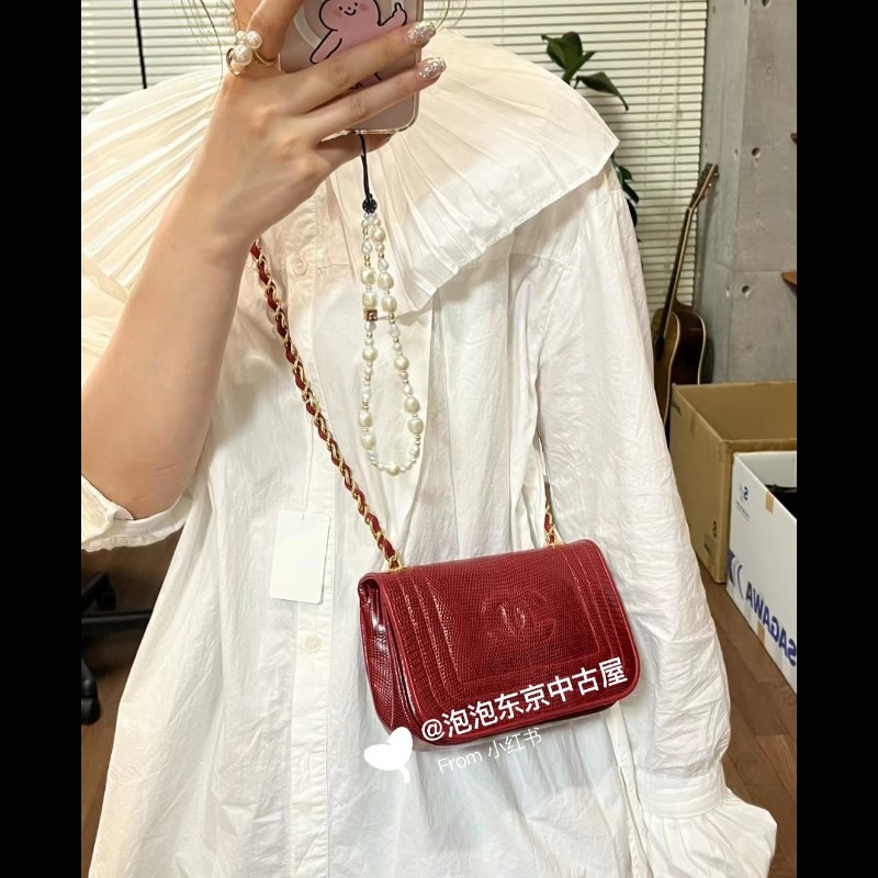 Chanel 香奈兒 vanity 絕版 紅色金鍊 鏈帶包 掀蓋包 woc 信封包-0