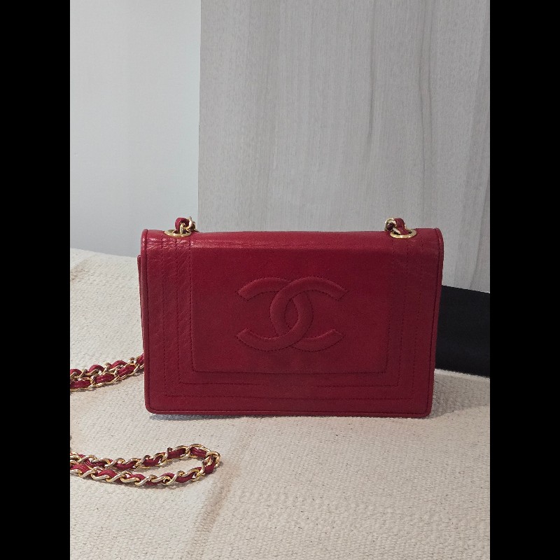 Chanel 香奈兒 vanity 絕版 紅色金鍊 鏈帶包 掀蓋包 woc 信封包-4