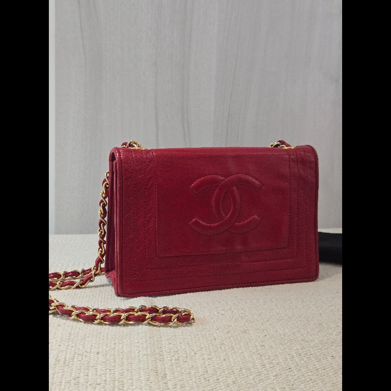 Chanel 香奈兒 vanity 絕版 紅色金鍊 鏈帶包 掀蓋包 woc 信封包-5